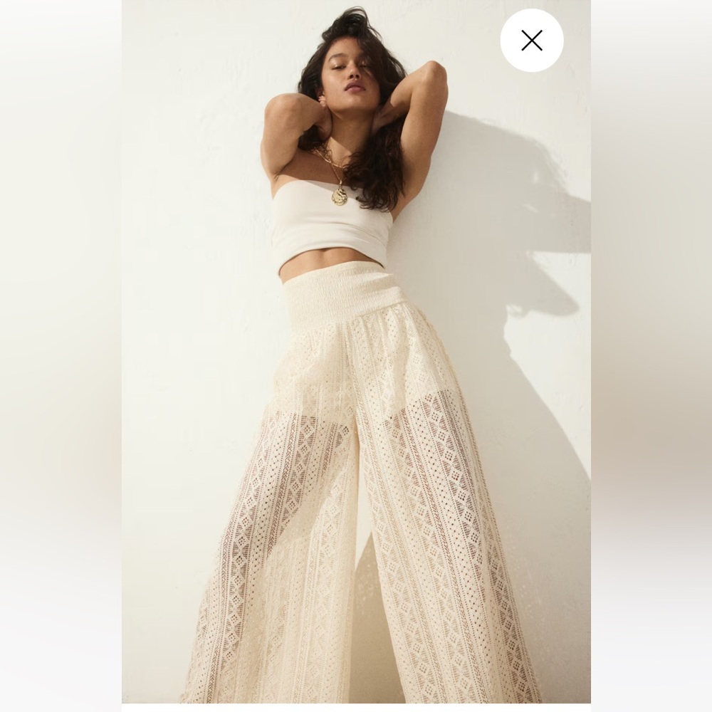 H&M Cream Lace Look Wide-Leg Pants